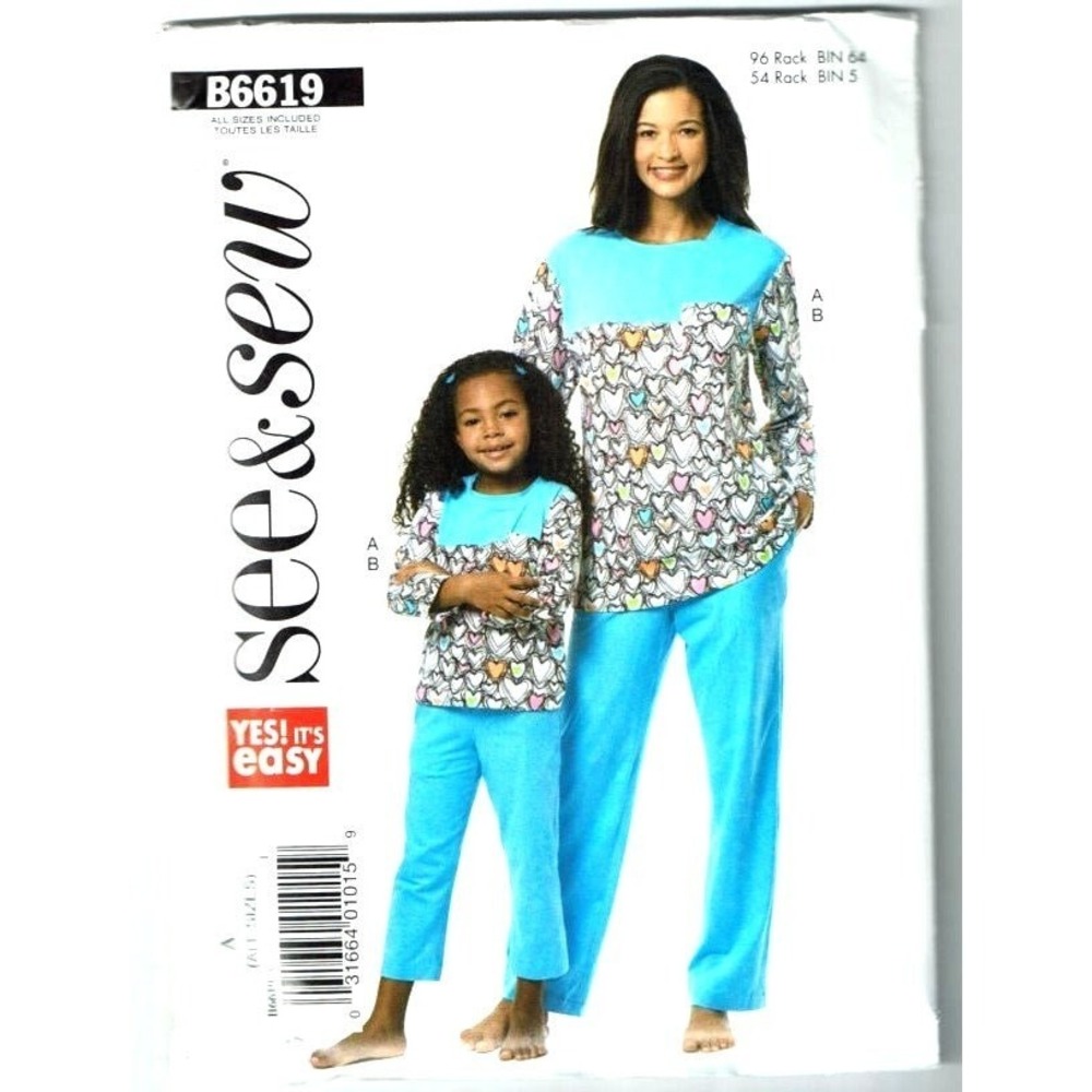 Butterick See and Sew‎ Sewing Pattern 6619 Misses and Child Top Pants